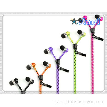 2014 New Design Hight Quality Metal Zipper Earphone with Mirophone
